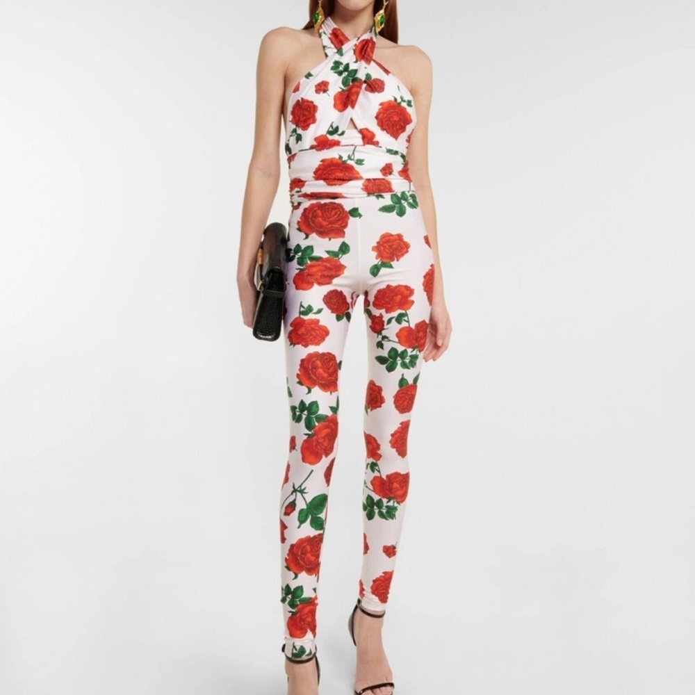 St Laurent Cutout Floral Jersey Jumpsuit